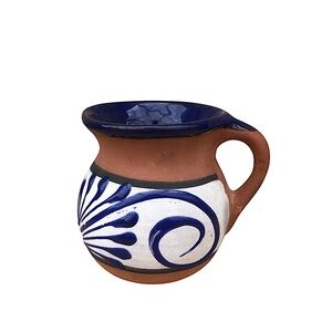 Mexican Coffee Hot Chocolate Red Clay Mug Hand Crafted Blue White Made In MEXICO